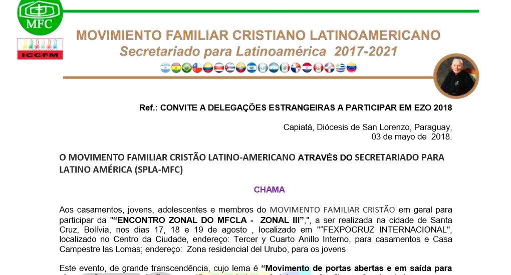 Carta Convocatória – Convite EZO 2018 Bolívia