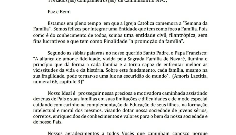 MFC Belo Horizonte: Palavra da Coordenação Municipal